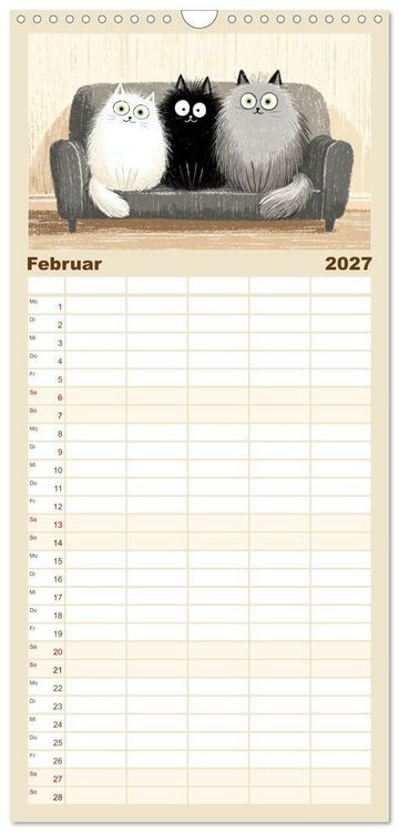 Produktbild: Familienplaner 2027 - Gute Laune Katzen mit 5 Spalten (Wandkalender, 21 x 45 cm) CALVENDO
