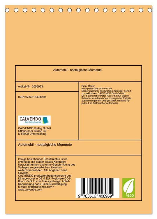 Produktbild: Automobil - nostalgische Momente (Tischkalender 2026 DIN A5 hoch), CALVENDO Monatskalender