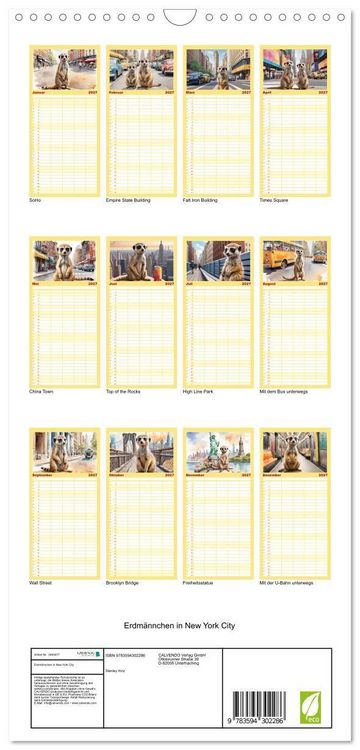 Produktbild: Familienplaner 2027 - Erdm&auml;nnchen in New York City mit 5 Spalten (Wandkalender, 21 x 45 cm) CALVENDO