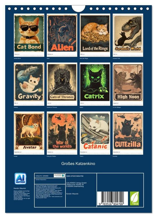 Produktbild: Gro&szlig;es Katzenkino (Wandkalender 2027 DIN A4 hoch), CALVENDO Monatskalender