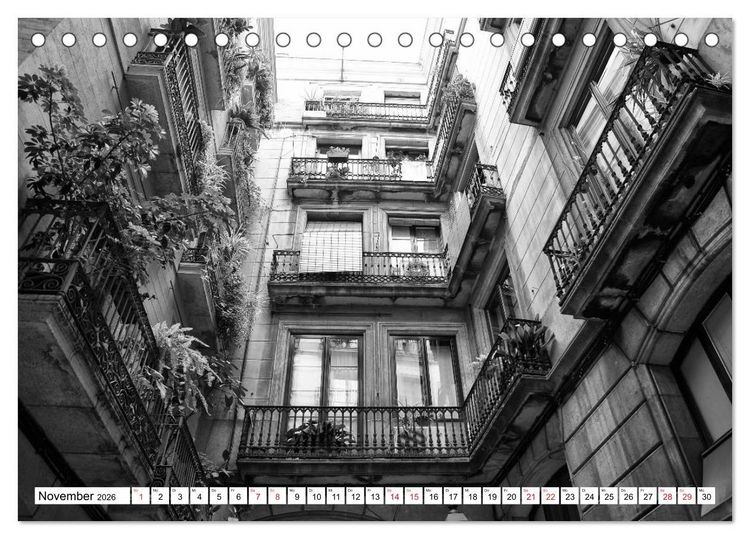 Produktbild: Barcelona Schwarz / Wei&szlig; Impressionen (Tischkalender 2026 DIN A5 quer), CALVENDO Monatskalender