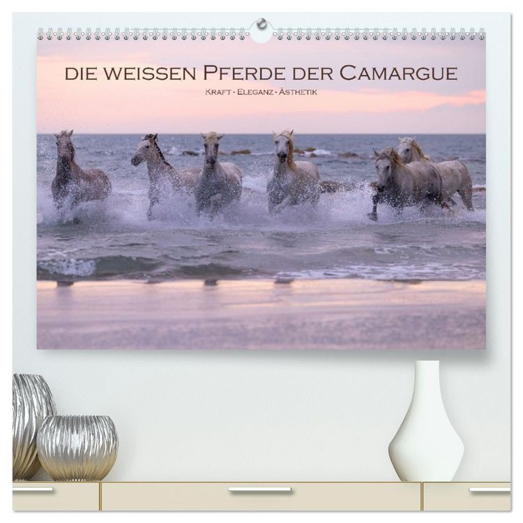 Produktbild: Die wei&szlig;en Pferde der Camargue (hochwertiger Premium Wandkalender 2026 DIN A2 quer), Kunstdruck in Hochglanz