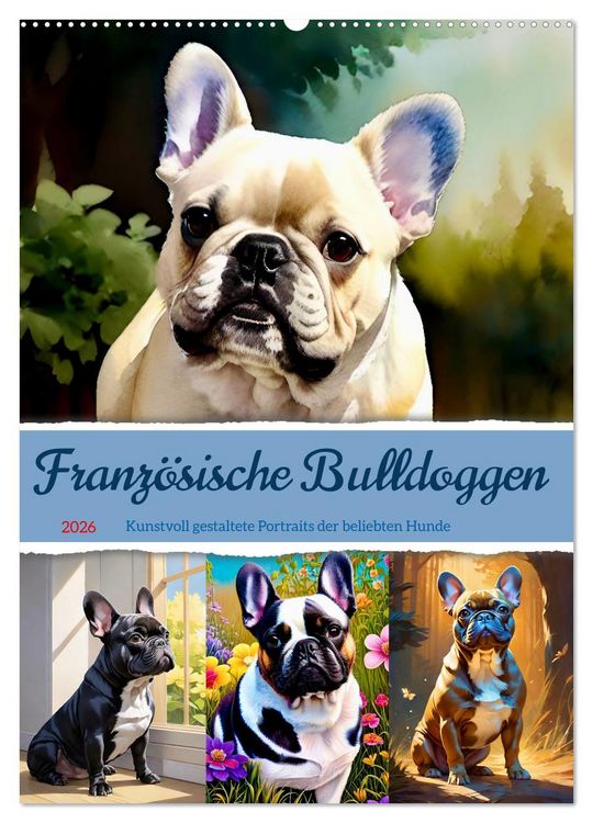 Produktbild: Franz&ouml;sische Bulldoggen. Kunstvoll gestaltete Portraits (Wandkalender 2026 DIN A2 hoch), CALVENDO Monatskalender