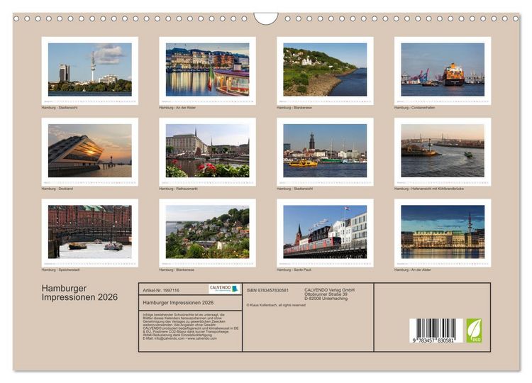 Produktbild: Hamburger Impressionen 2026 (Wandkalender 2026 DIN A3 quer), CALVENDO Monatskalender