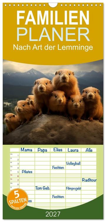 Produktbild: Familienplaner 2027 - Nach Art der Lemminge mit 5 Spalten (Wandkalender, 21 x 45 cm) CALVENDO