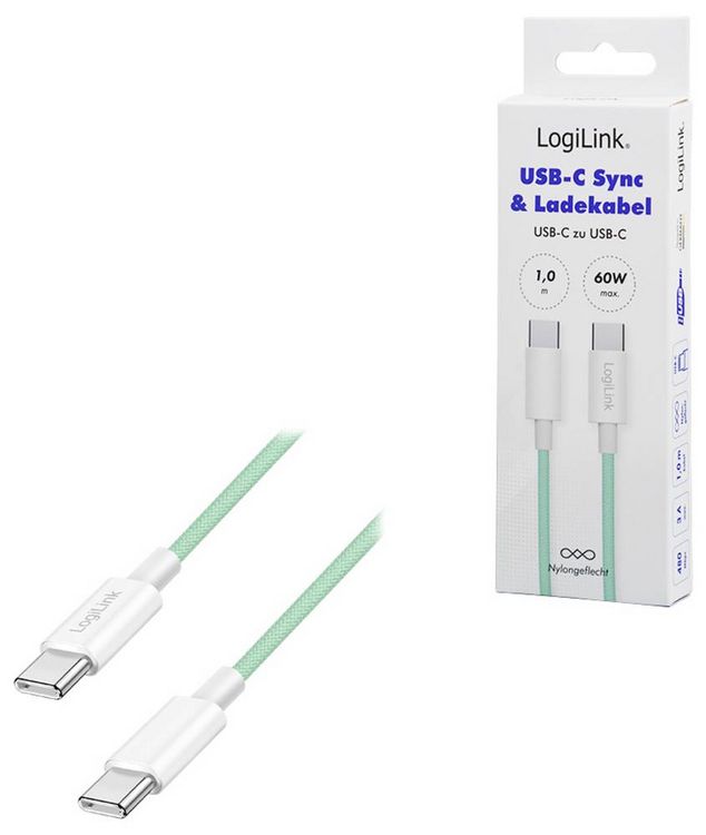 Produktbild: LogiLink USB-C&reg; Kabel USB 2.0 USB-C&reg; Stecker 1m Gr&uuml;n CU0347