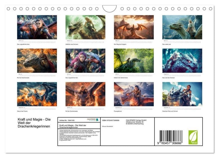 Produktbild: Kraft und Magie - Die Welt der Drachenkriegerinnen (Wandkalender 2026 DIN A4 quer), CALVENDO Monatskalender