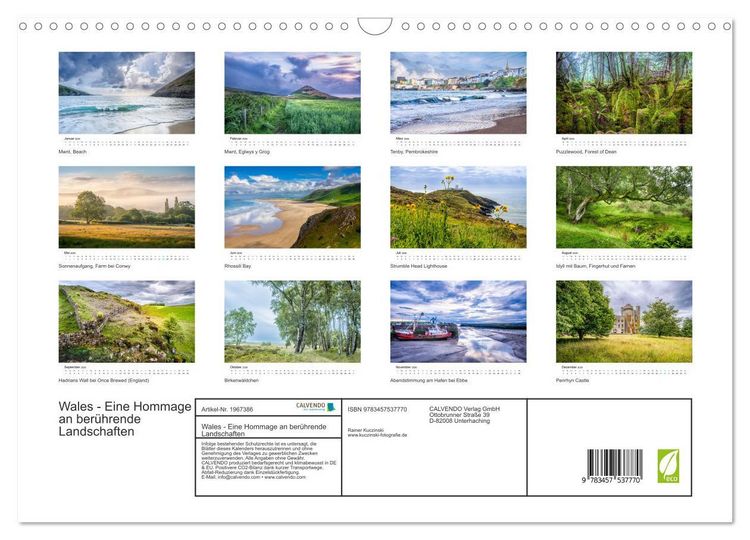 Produktbild: Wales - Eine Hommage an ber&uuml;hrende Landschaften (Wandkalender 2026 DIN A3 quer), CALVENDO Monatskalender
