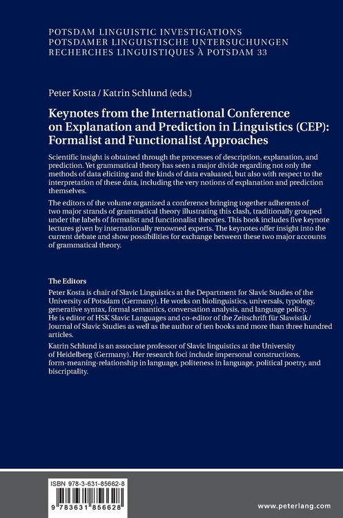 Produktbild: Keynotes from the International Conference on Explanation and Prediction in Linguistics (CEP): Formalist and Functionalist Approaches