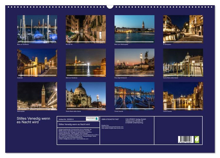 Produktbild: Stilles Venedig wenn es Nacht wird (Wandkalender 2026 DIN A2 quer), CALVENDO Monatskalender