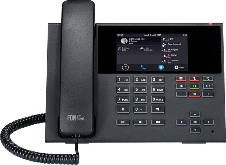 Produktbild: Auerswald COMfortel D-400 Schnurgebundenes Telefon, VoIP Anrufbeantworter, Freisprechen, PoE, Headsetanschluss Touch-Farbdisplay Schwarz