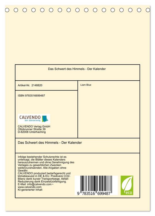Produktbild: Das Schwert des Himmels - Der Kalender (Tischkalender 2026 DIN A5 hoch), CALVENDO Monatskalender