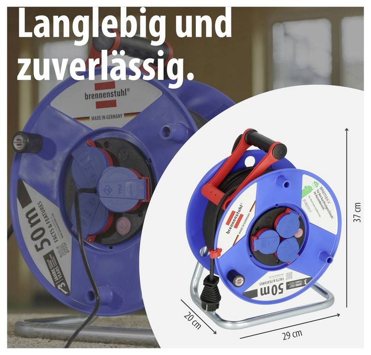 Produktbild: Brennenstuhl 1208590 Kabeltrommel 50.00 m Schwarz Schutzkontakt-Stecker