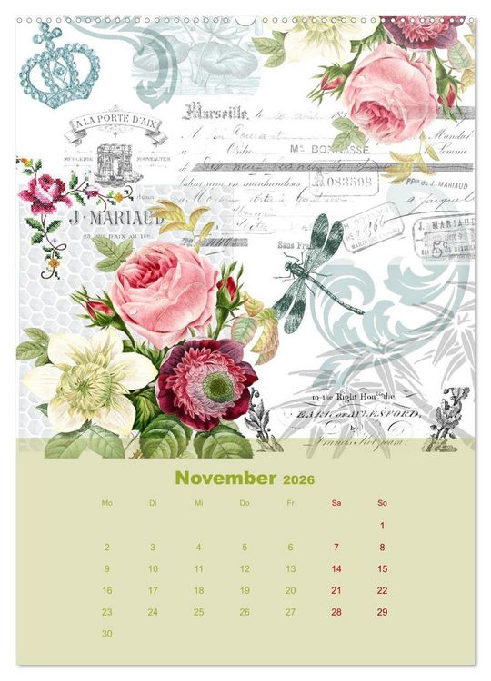 Produktbild: Rosencollagen mit Rosen von Pierre-Joseph Redout&eacute; (Wandkalender 2026 DIN A2 hoch), CALVENDO Monatskalender