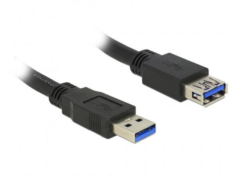 Produktbild: Delock USB-Kabel USB 3.2 Gen1 USB-A Stecker, USB-A Buchse 5.00 m Schwarz vergoldete Steckkontakte 85058