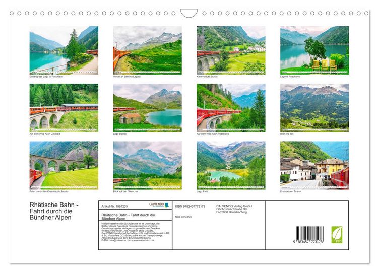 Produktbild: Rh&auml;tische Bahn - Fahrt durch die B&uuml;ndner Alpen (Wandkalender 2026 DIN A3 quer), CALVENDO Monatskalender