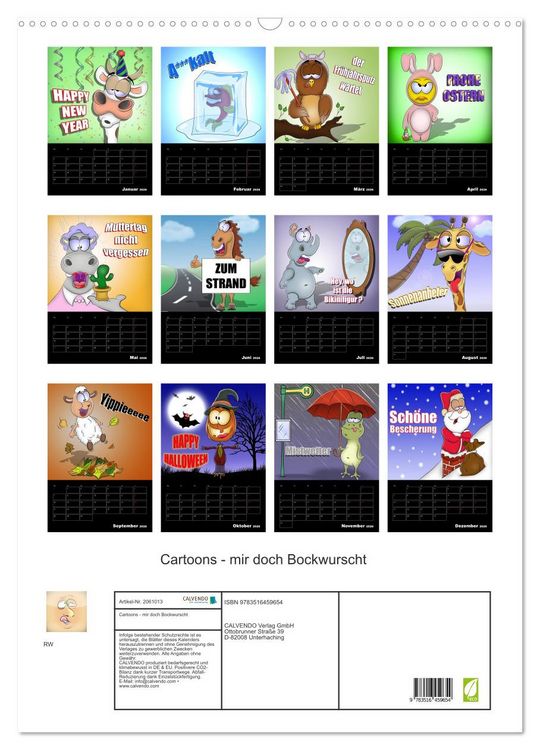 Produktbild: Cartoons - mir doch Bockwurscht (Wandkalender 2026 DIN A2 hoch), CALVENDO Monatskalender