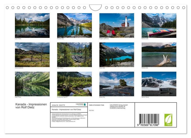 Produktbild: Kanada - Impressionen von Rolf Dietz (Wandkalender 2027 DIN A4 quer), CALVENDO Monatskalender