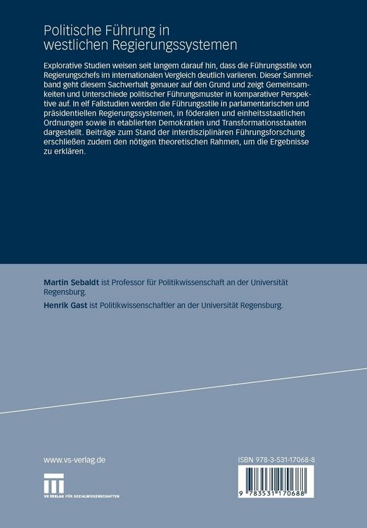 Produktbild: Politische F&uuml;hrung in westlichen Regierungssystemen