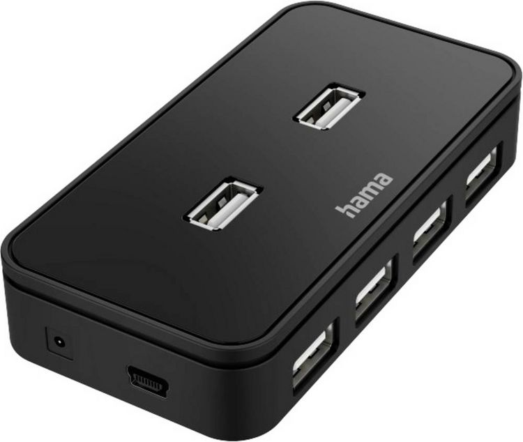 Produktbild: Hama 00200123 USB-Hub 7 Port USB-A USB 2.0 480 MBit/s Schwarz