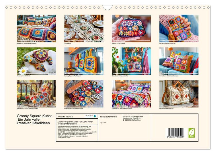Produktbild: Granny Square Kunst - Ein Jahr voller kreativer H&auml;kelideen (Wandkalender 2026 DIN A3 quer), CALVENDO Monatskalender