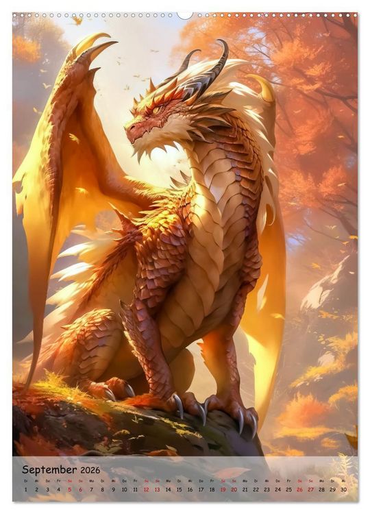 Produktbild: Gefl&uuml;gelte H&uuml;ter - Erleben Sie die Magie der Drachen (hochwertiger Premium Wandkalender 2026 DIN A2 hoch), Kunstdruck in Hochglanz