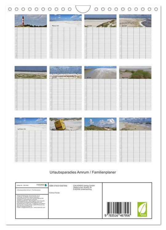 Produktbild: Urlaubsparadies Amrum / Familienplaner (Wandkalender 2026 DIN A4 hoch), CALVENDO Monatskalender