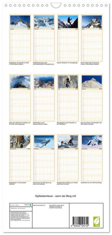 Produktbild: Familienplaner 2026 - Gipfelabenteuer - wenn der Berg ruft mit 5 Spalten (Wandkalender, 21 x 45 cm) CALVENDO