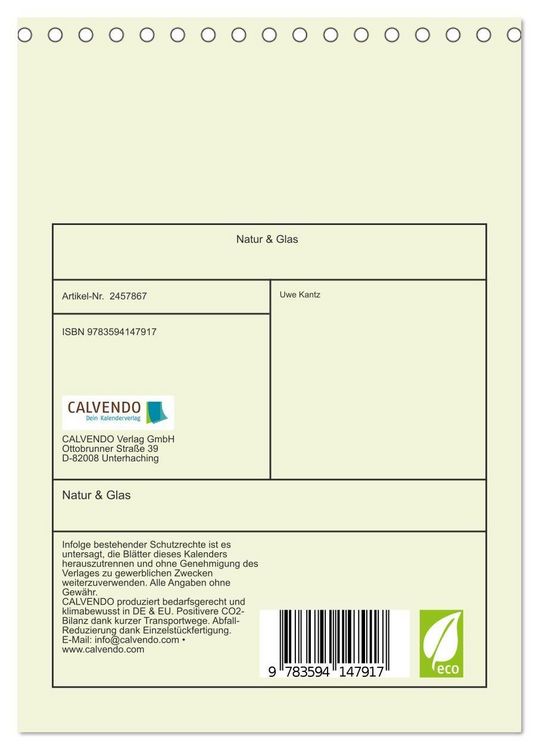 Produktbild: Natur & Glas (Tischkalender 2027 DIN A5 hoch), CALVENDO Monatskalender