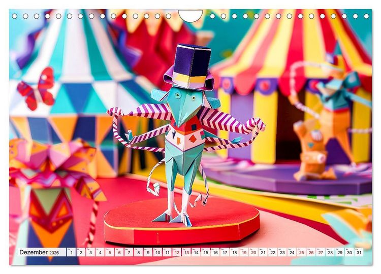 Produktbild: Bunter Origami Zirkus - Farbenfroher Zirkusspa&szlig; mit Origami-Figuren (Wandkalender 2026 DIN A4 quer), CALVENDO Monatskalender