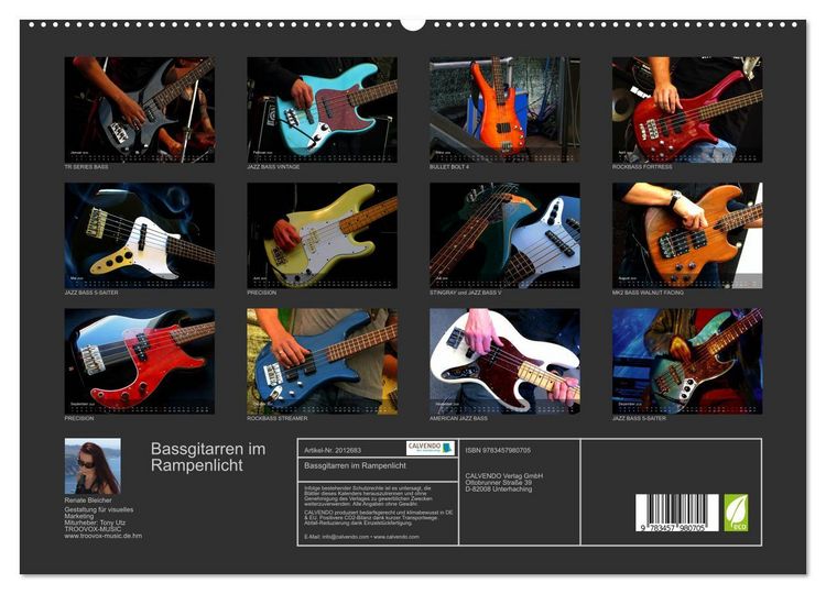 Produktbild: Bassgitarren im Rampenlicht (hochwertiger Premium Wandkalender 2026 DIN A2 quer), Kunstdruck in Hochglanz