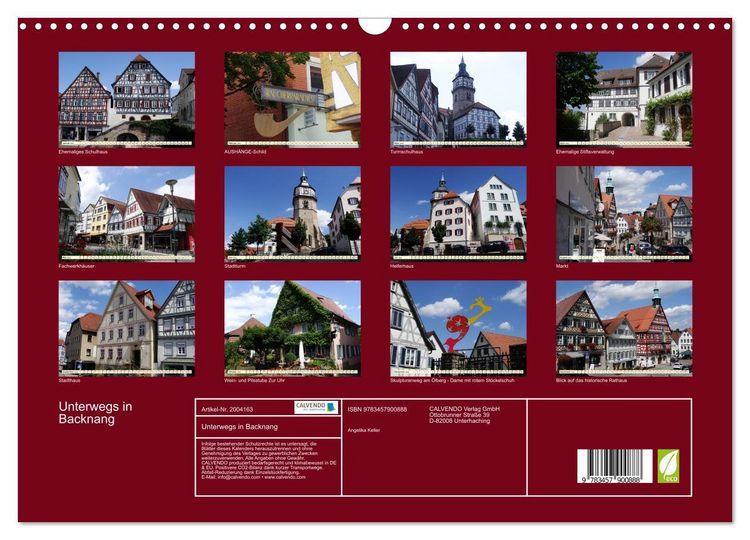 Produktbild: Unterwegs in Backnang (Wandkalender 2026 DIN A3 quer), CALVENDO Monatskalender
