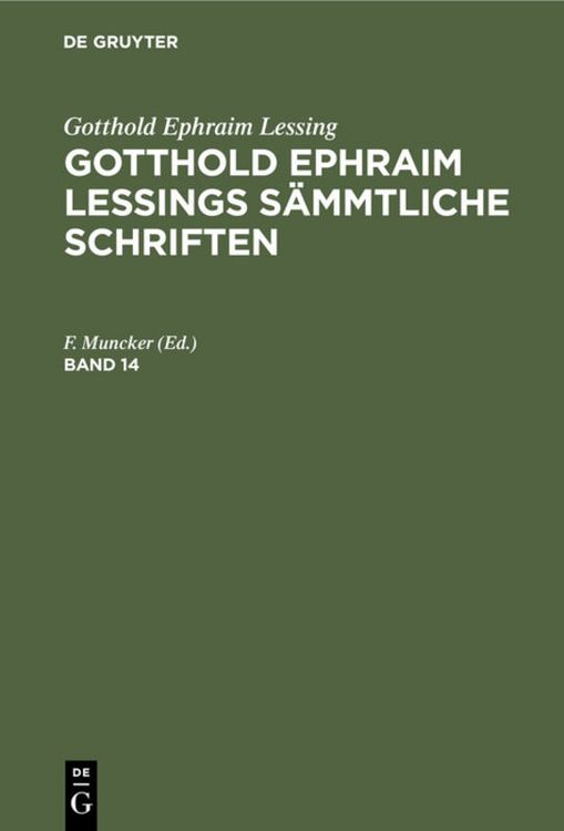Produktbild: Gotthold Ephraim Lessings S&auml;mmtliche Schriften. Band 14