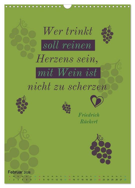 Produktbild: WEIN Weisheiten und Sprichworte (Wandkalender 2026 DIN A3 hoch), CALVENDO Monatskalender
