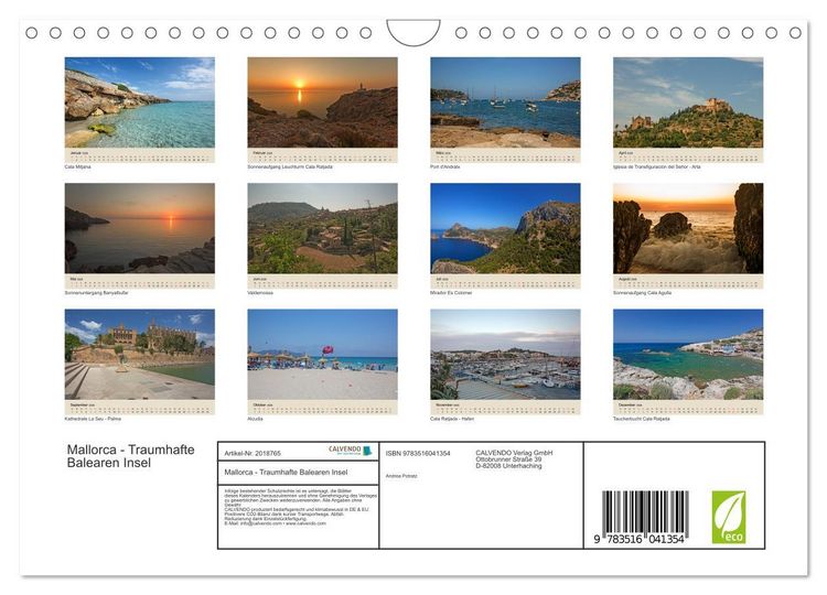 Produktbild: Mallorca - Traumhafte Balearen Insel (Wandkalender 2026 DIN A4 quer), CALVENDO Monatskalender