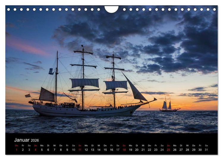Produktbild: Windjammer auf der Ostsee im Abendlicht (Wandkalender 2026 DIN A4 quer), CALVENDO Monatskalender