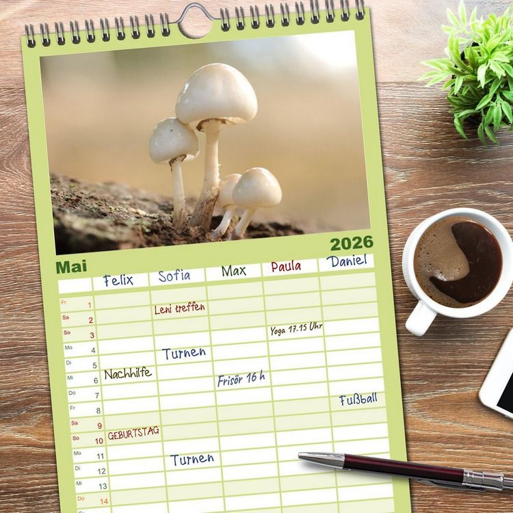 Produktbild: Familienplaner 2026 - Wundersame Pilzwelten mit 5 Spalten (Wandkalender, 21 x 45 cm) CALVENDO
