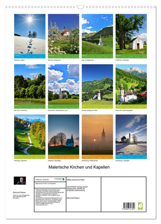 Produktbild: Malerische Kirchen und Kapellen (Wandkalender 2026 DIN A2 hoch), CALVENDO Monatskalender