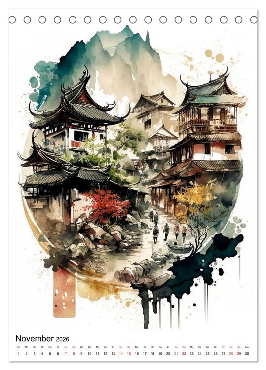 Produktbild: China - Aquarellmalerei (Tischkalender 2026 DIN A5 hoch), CALVENDO Monatskalender