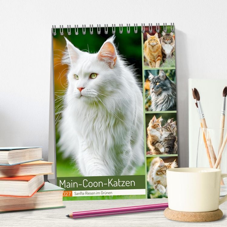 Produktbild: Main-Coon-Katzen. Sanfte Riesen im Gr&uuml;nen (Tischkalender 2027 DIN A5 hoch), CALVENDO Monatskalender