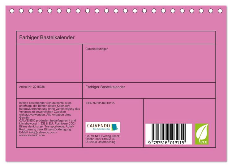 Produktbild: Farbiger Bastelkalender (Tischkalender 2026 DIN A5 quer), CALVENDO Monatskalender