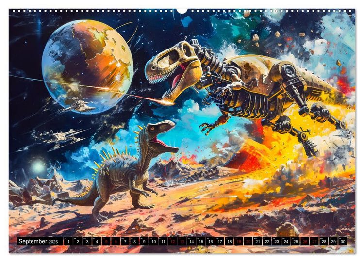 Produktbild: Dinosaurier Sci-Fi - Kampf der Urzeitgiganten im Weltall (Wandkalender 2026 DIN A2 quer), CALVENDO Monatskalender