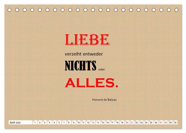 Produktbild: Zitate und Spr&uuml;che In Sachen LIEBE (Tischkalender 2026 DIN A5 quer), CALVENDO Monatskalender