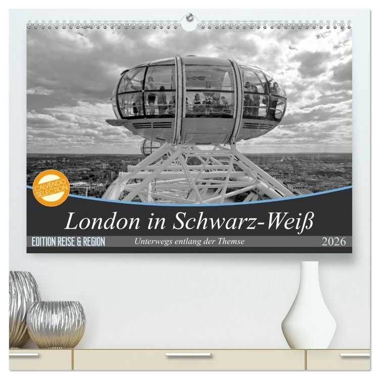 Produktbild: London in Schwarz-Wei&szlig; (hochwertiger Premium Wandkalender 2026 DIN A2 quer), Kunstdruck in Hochglanz