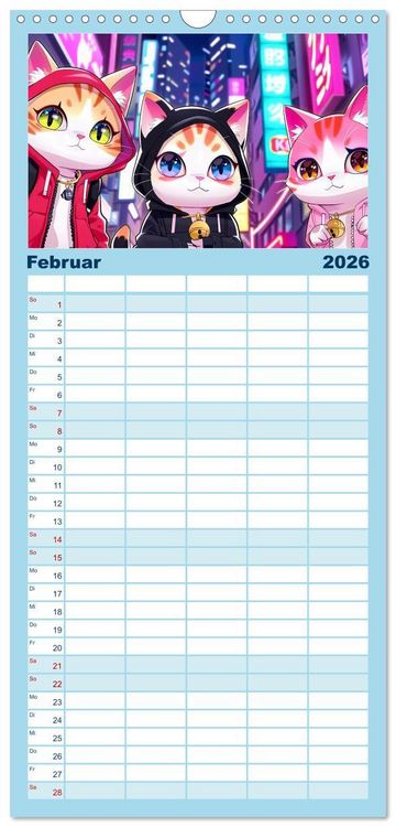 Produktbild: Familienplaner 2026 - Anime Cats mit 5 Spalten (Wandkalender, 21 x 45 cm) CALVENDO