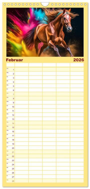 Produktbild: Familienplaner 2026 - Pferde im Farbenrausch mit 5 Spalten (Wandkalender, 21 x 45 cm) CALVENDO