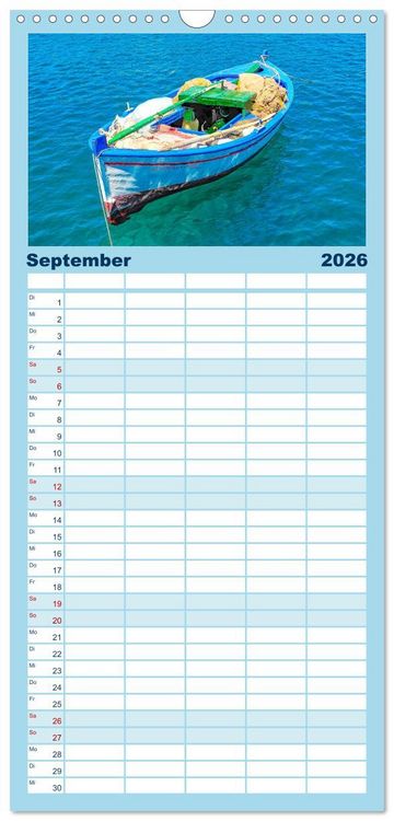 Produktbild: Familienplaner 2026 - Kefalonia, Inseltraum in Blau mit 5 Spalten (Wandkalender, 21 x 45 cm) CALVENDO