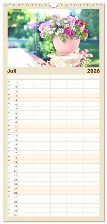 Produktbild: Familienplaner 2026 - Zartes Landhausflair. Erholung und Entspannung f&uuml;r die Seele mit 5 Spalten (Wandkalender, 21 x 45 cm) CALVENDO
