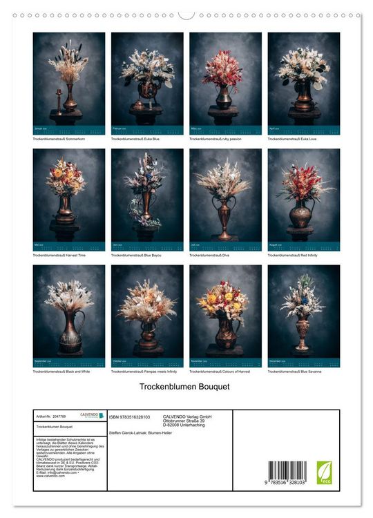 Produktbild: Trockenblumen Bouquet (hochwertiger Premium Wandkalender 2026 DIN A2 hoch), Kunstdruck in Hochglanz
