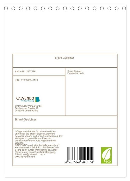 Produktbild: Briard-Gesichter (Tischkalender 2027 DIN A5 hoch), CALVENDO Monatskalender